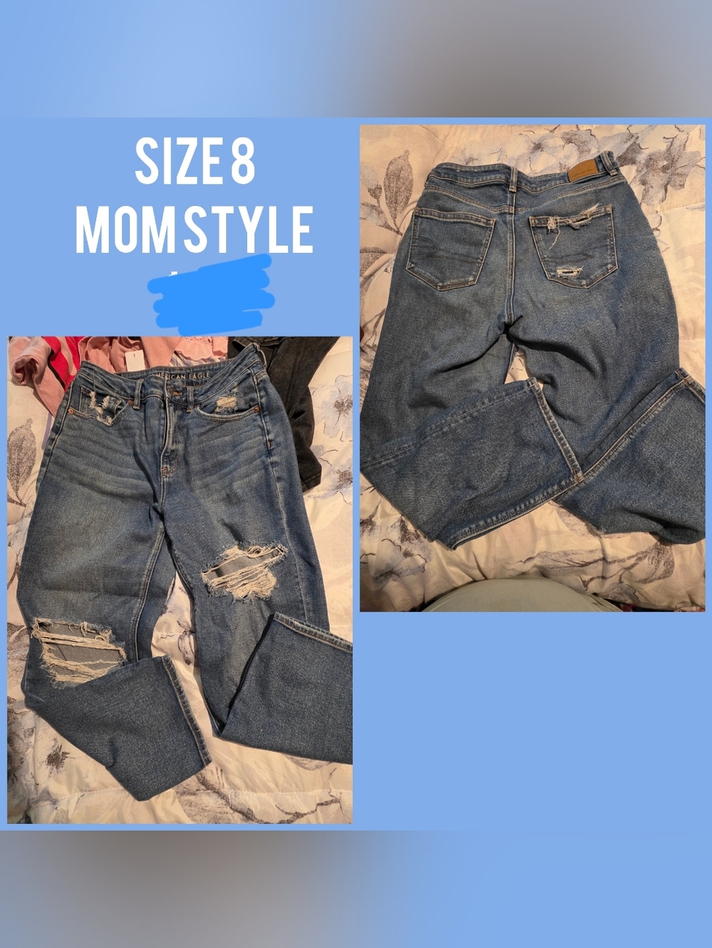 American Eagle Outfitters Blue Mom Jeans - Size 8